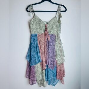 ❗️New Storia spaghetti strap mini multi color pastel handkerchief paisley dress